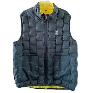 psycho bunny mens reversible down vest large neon yellow blue $329 gorpcore